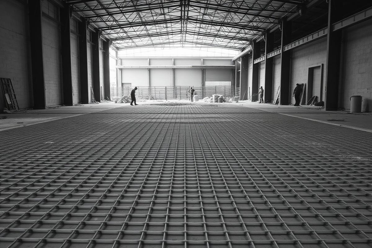 Tela soldada aplicada em laje de piso industrial de concreto